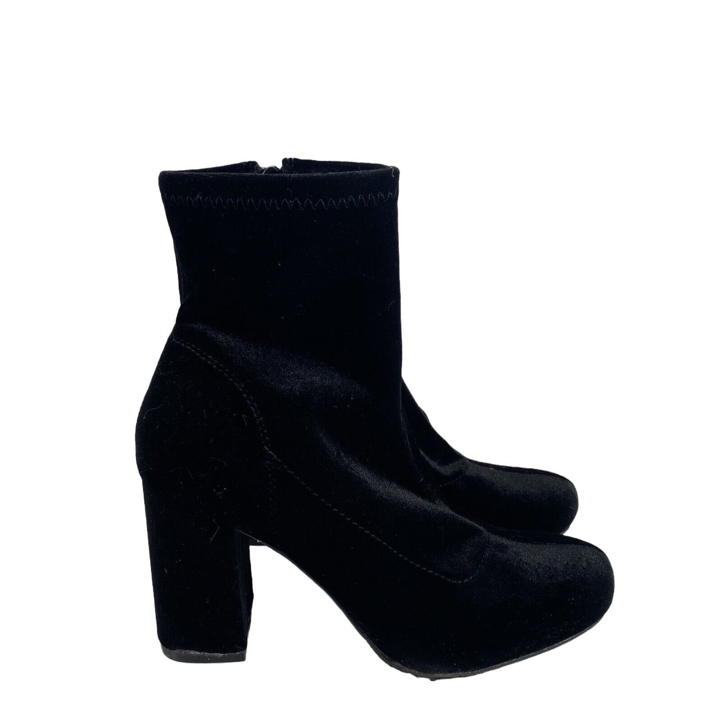 Mia Women's Black Velour Block Heel Ankle Booties - 7.5