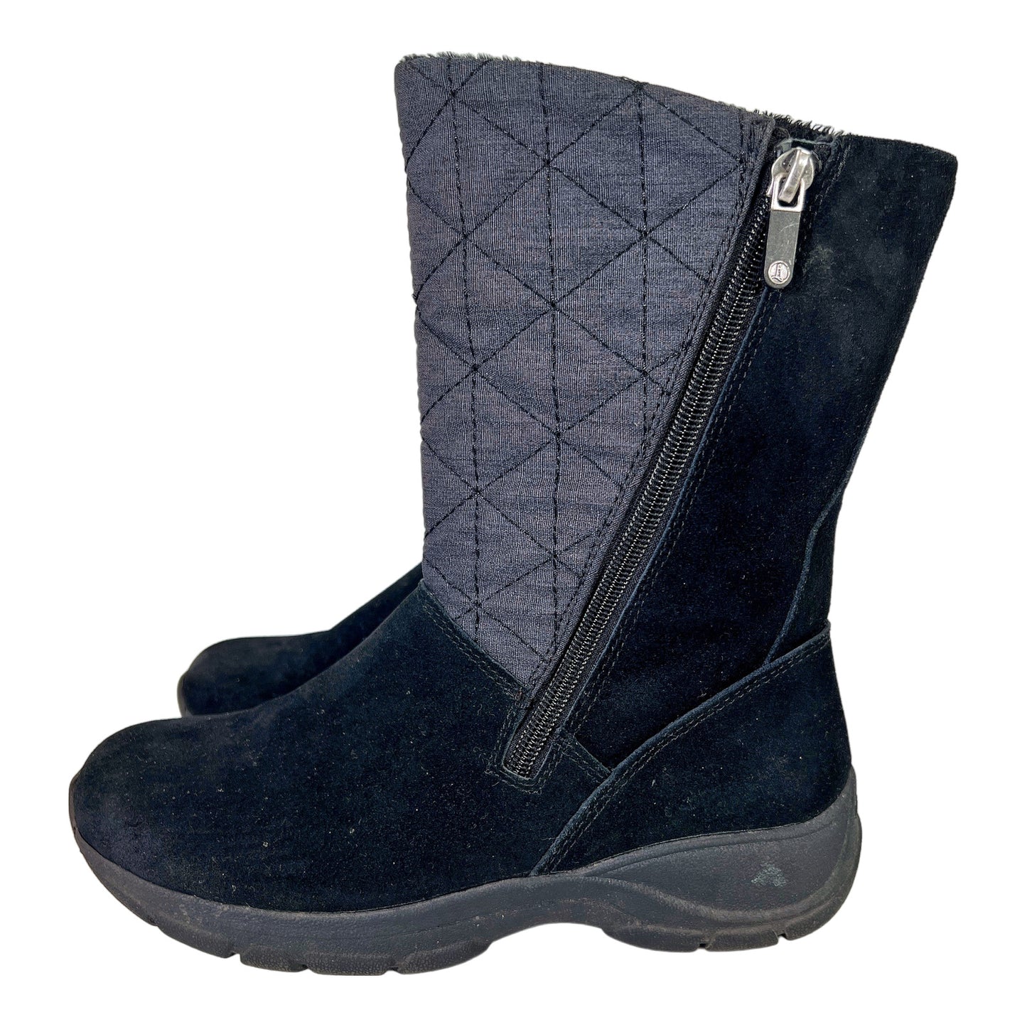 Lands End Women’s Black Quilted Suede Mid Calf Winter Boots - 6