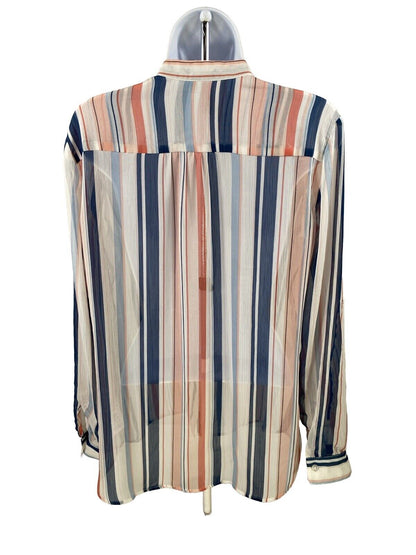 Kut from the Kloth Women's Pink Striped Sheer Button Up Top - M