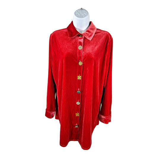 Soft Surroundings Women’s Red Velour Long Sleeve Button Up Jacket - M