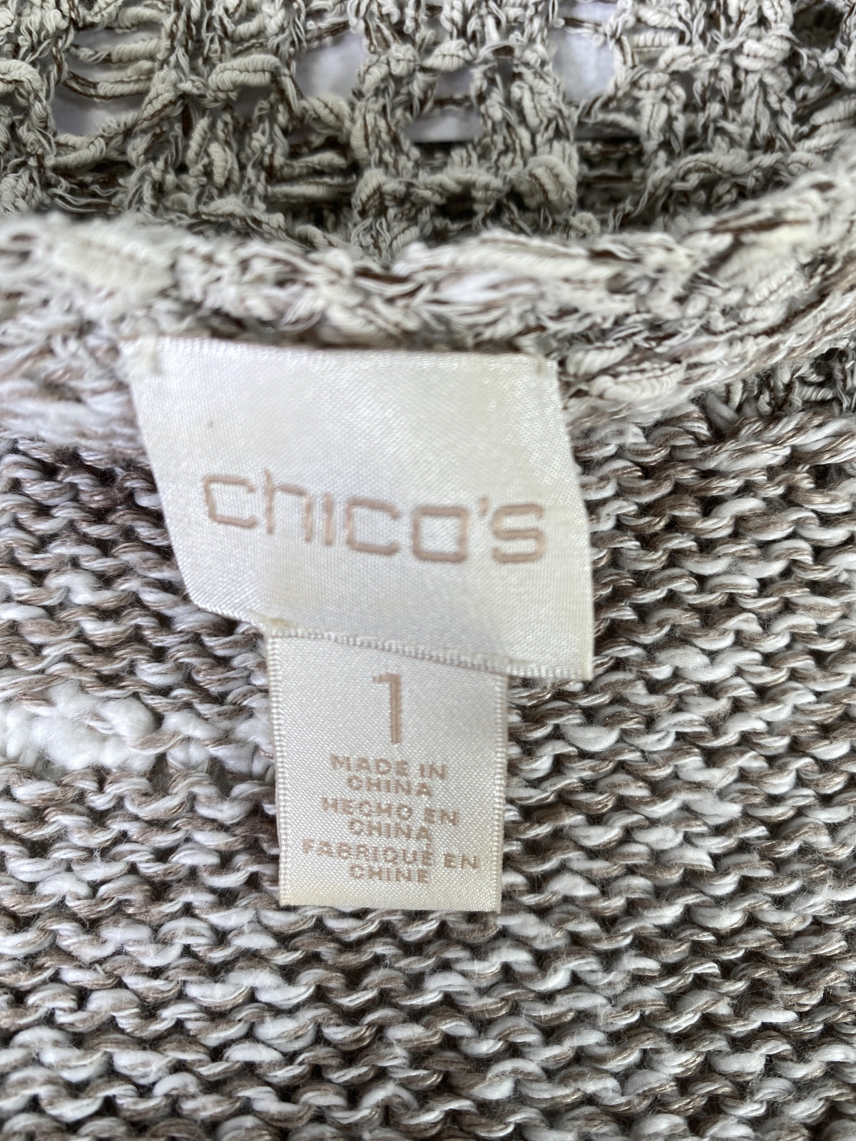 Chico’s Women’s White/Brown Chunky Knit Sleeveless Sweater - 1/US M