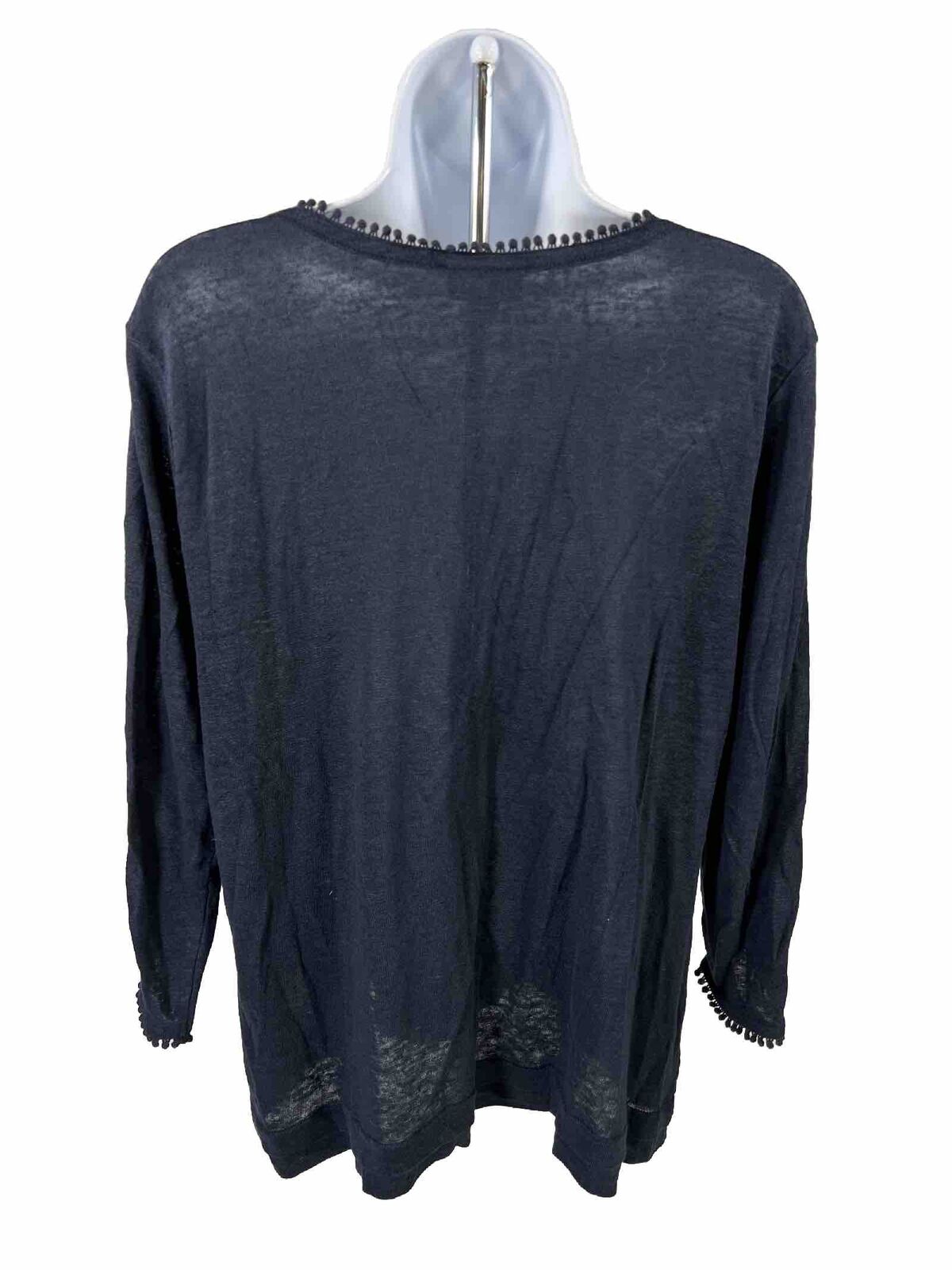 J.Jill Women's Navy Blue Love Linen 3/4 Sleeve Blouse - M