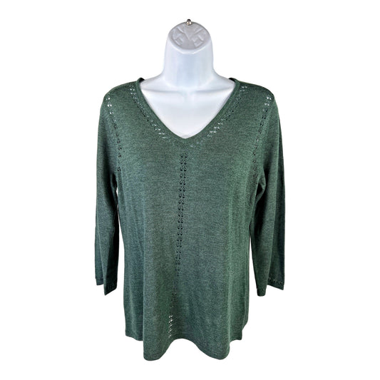 NEW Roz & Ali Women’s Green V-Neck 3/4 Sleeve Sweater - S