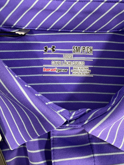 NEW Under Armour Men's Purple Striped HeatGear Polo Shirt - S