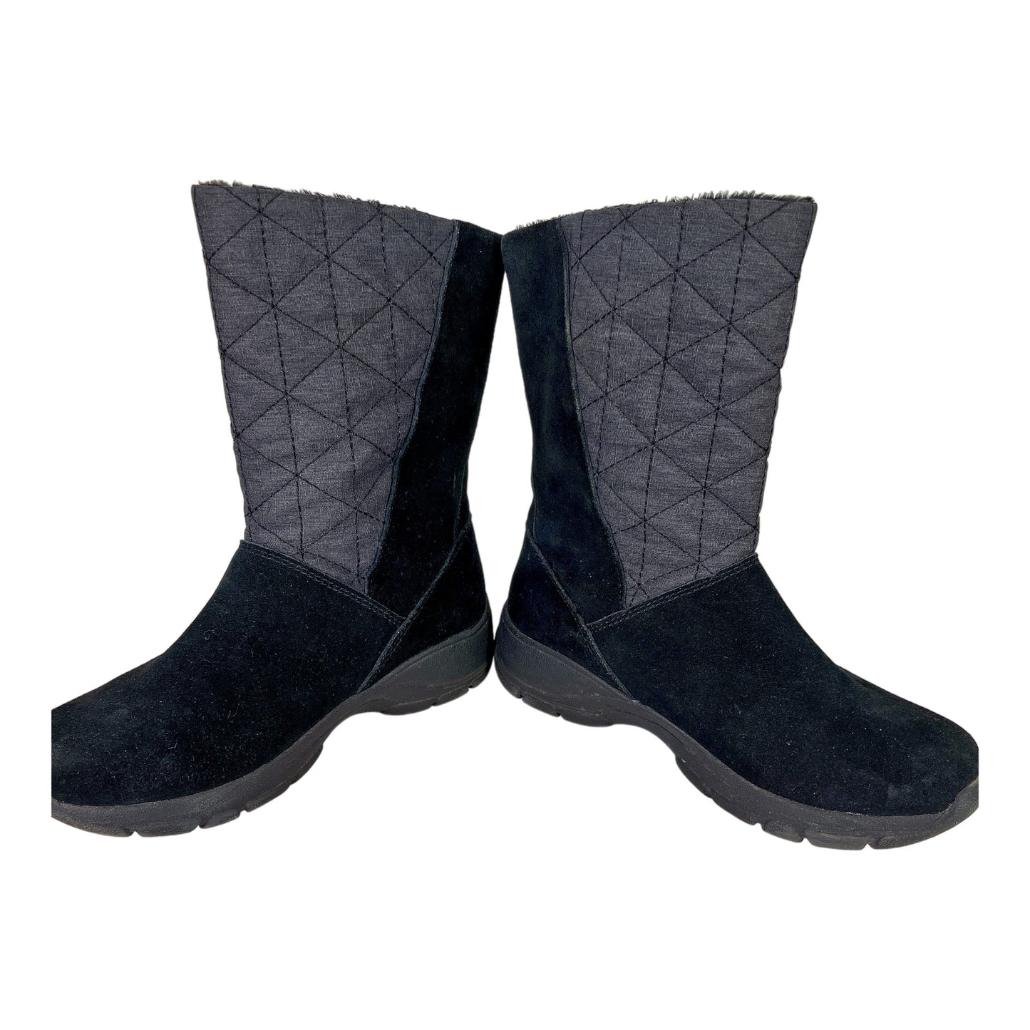 Lands End Women’s Black Quilted Suede Mid Calf Winter Boots - 6