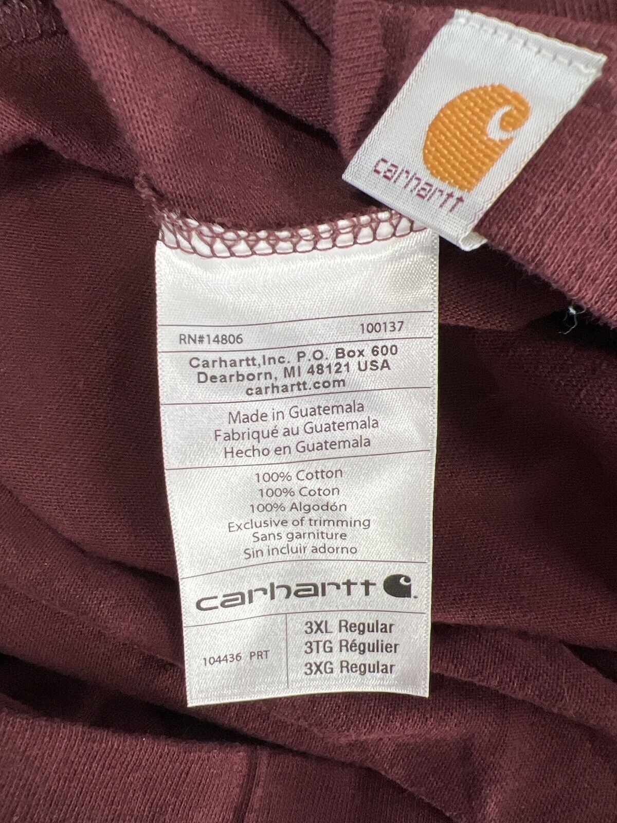 Carhartt Men’s Burgundy Graphic Original Fit Long Sleeve T-Shirt - 3XL