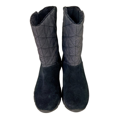 Lands End Women’s Black Quilted Suede Mid Calf Winter Boots - 6