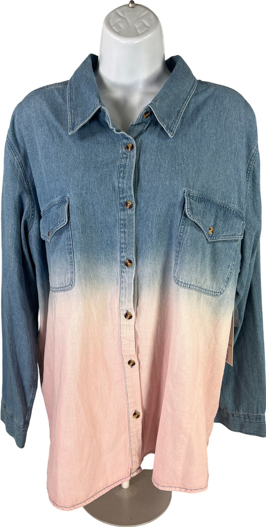 NEW Tribal Jeans Women’s Blue/Pink Ombre Denim Button Up Shirt - XXL