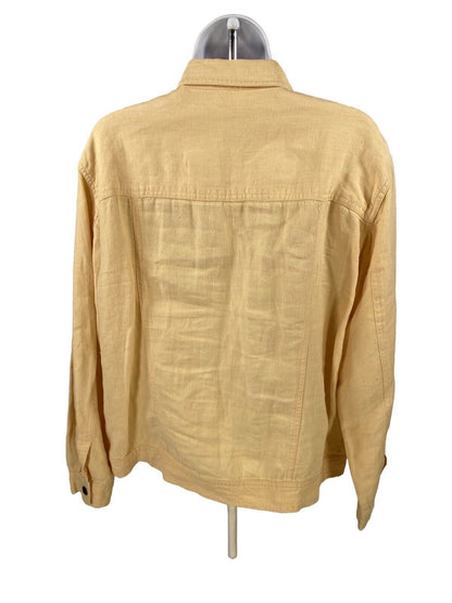 J. Jill Women's Yellow 100% Linen Button Up Lightweight Jacket - M