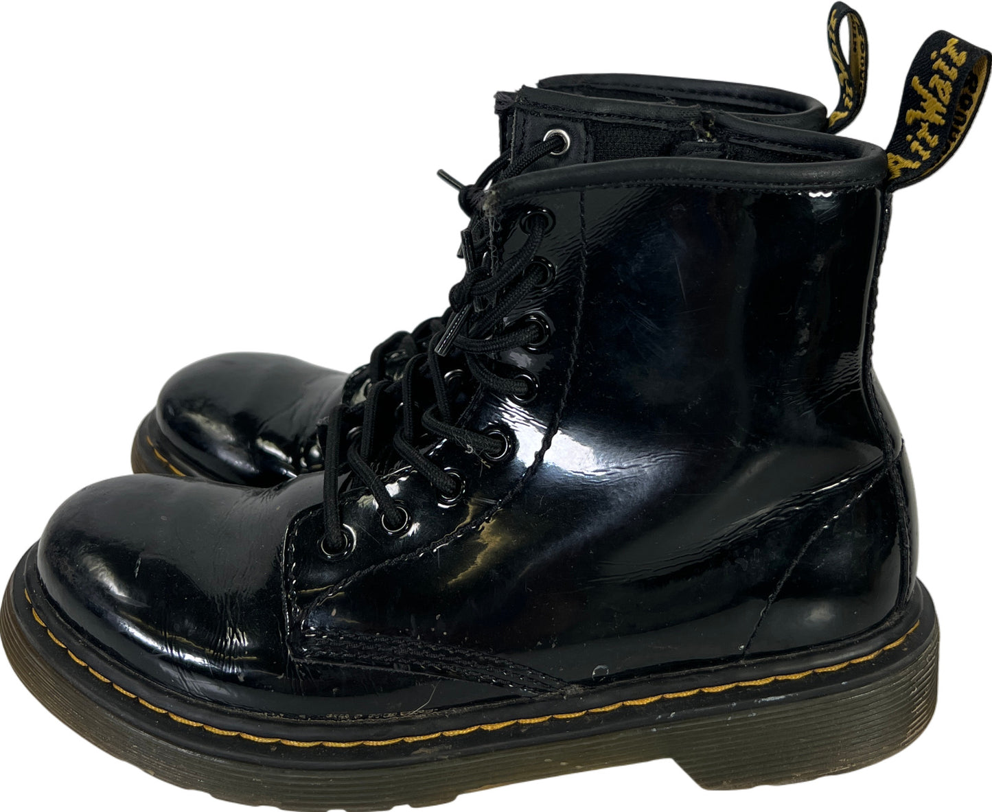 Doc Martens Junior/Girls Black Patent Leather Side Zip Lace Up Combat Boots - 3