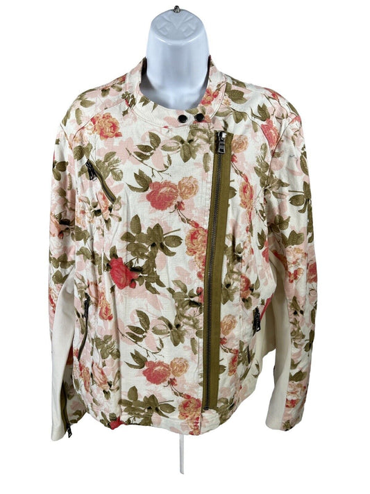 NEW Lane Bryant Women's White/Pink Floral Full Zip Light Jacket - 16