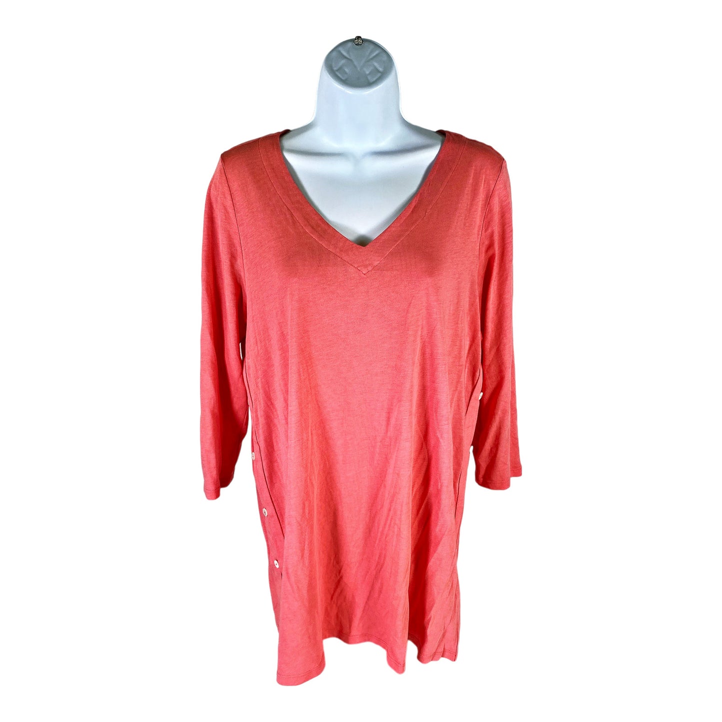 J. Jill Women’s Pink V-Neck 3/4 Sleeve Side Button Accent Top/Shirt - M