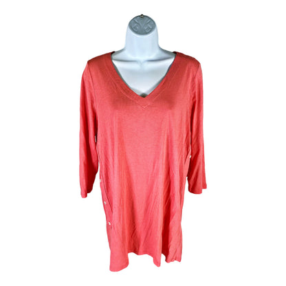 J. Jill Women’s Pink V-Neck 3/4 Sleeve Side Button Accent Top/Shirt - M