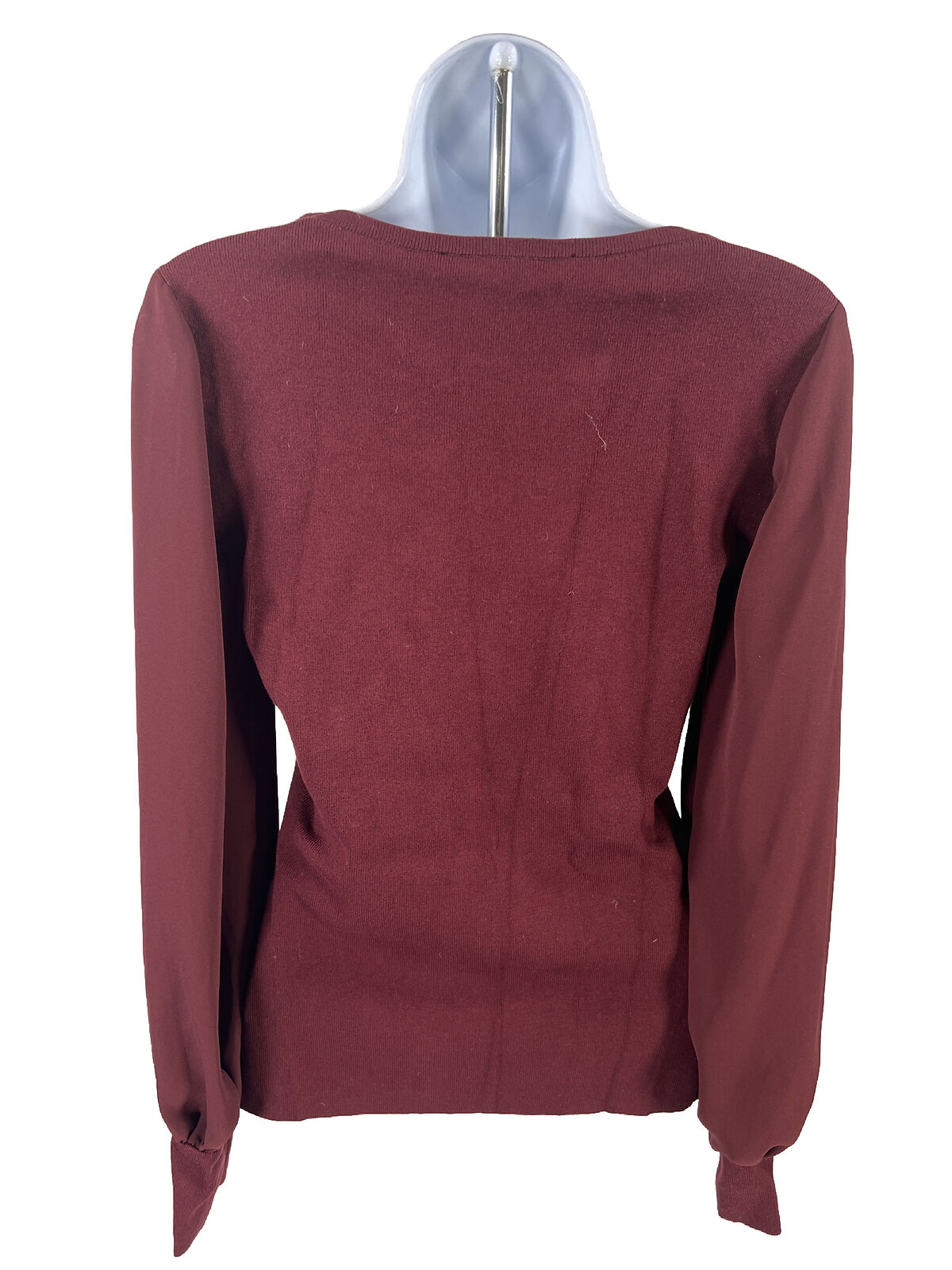 White House Black Market Women's Burgundy V-Neck Long Sleeve Sweater - S