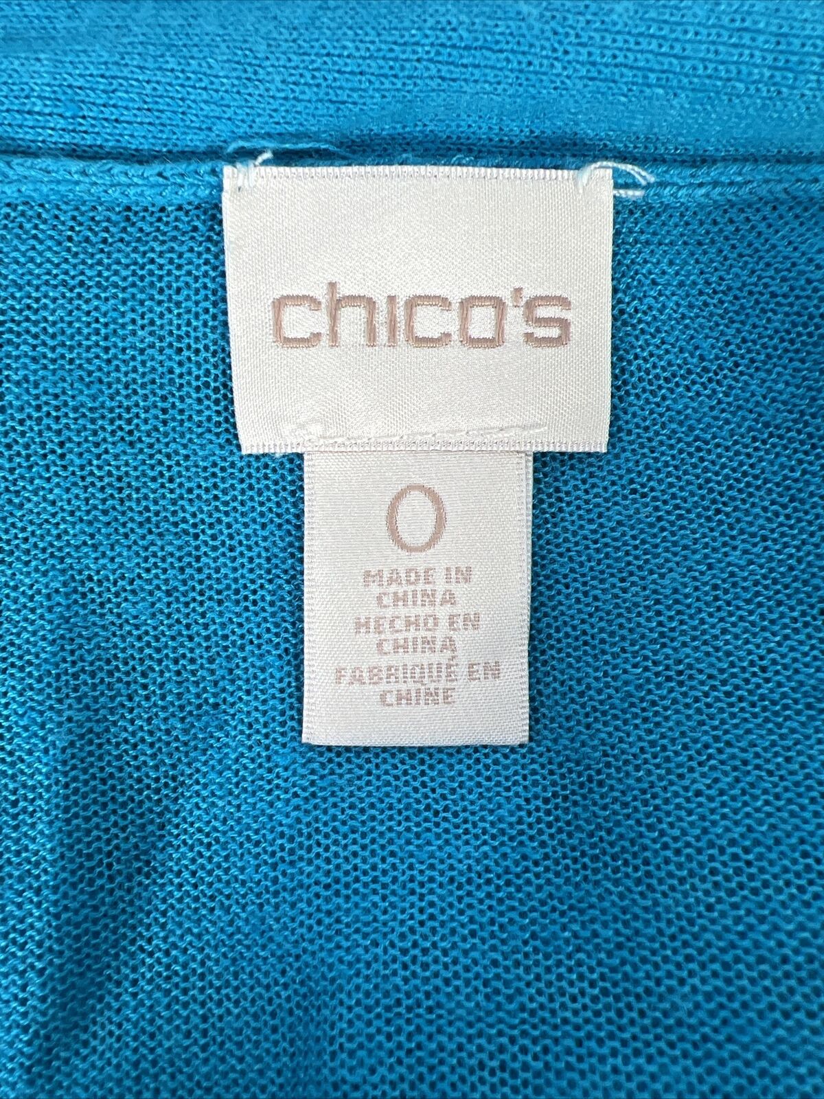 Chico's Women's Aqua Blue 3/4 Sleeve Linen Blend Cardigan - 0/US S