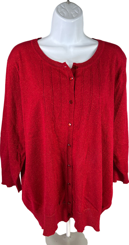 NEW Cable and Gauge Women’s Red Metallic 3/4 Sleeve Cardigan Sweater - Plus 1X