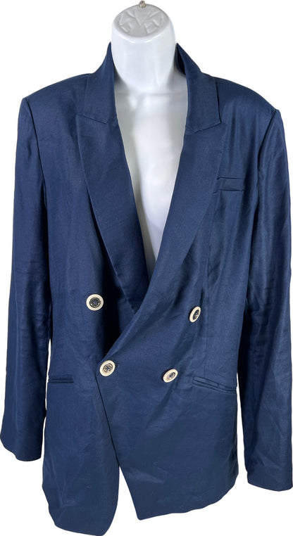 NEW White House Black Market Women’s Blue Linen Studio Blazer Jacket - 12