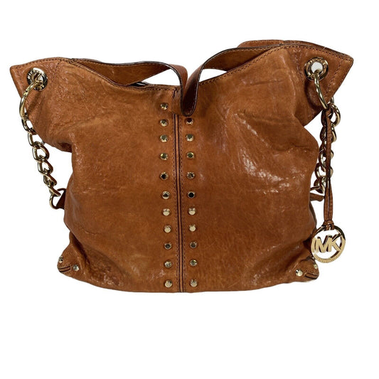 Michael Kors Womens Brown Leather Studded Astor Uptown Shoulder Bag Purse