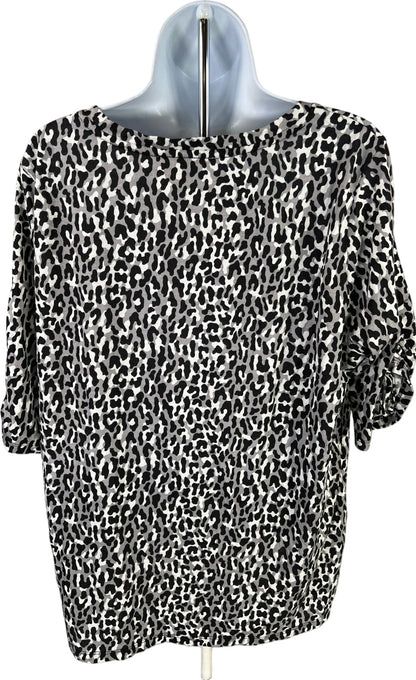 Michael Kors Women’s Black/Gray Leopard Print 3/4 Sleeve Shirt - XL