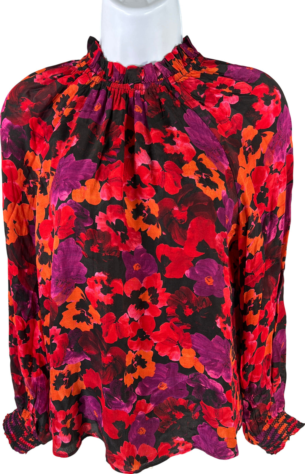 Saylor Women’s Red Floral Long Sleeve Lined Blouse - S