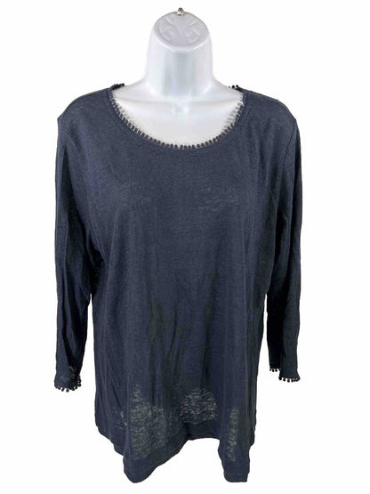 J.Jill Women's Navy Blue Love Linen 3/4 Sleeve Blouse - M