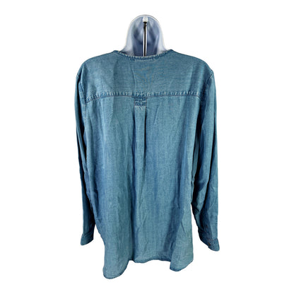 J.Jill Women’s Blue Chambray Long Sleeve V-Neck Shirt - M