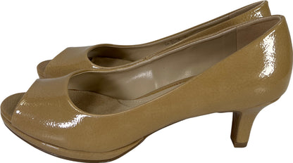 Naturalizer Women’s Beige Faux Patent Leather Peep Toe 2.5” Heels - 8.5 M