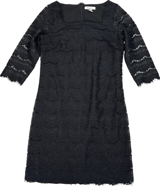 White House Black Market Womens Black Lace 3/4 Sleeve Knee Length Shift Dress -M