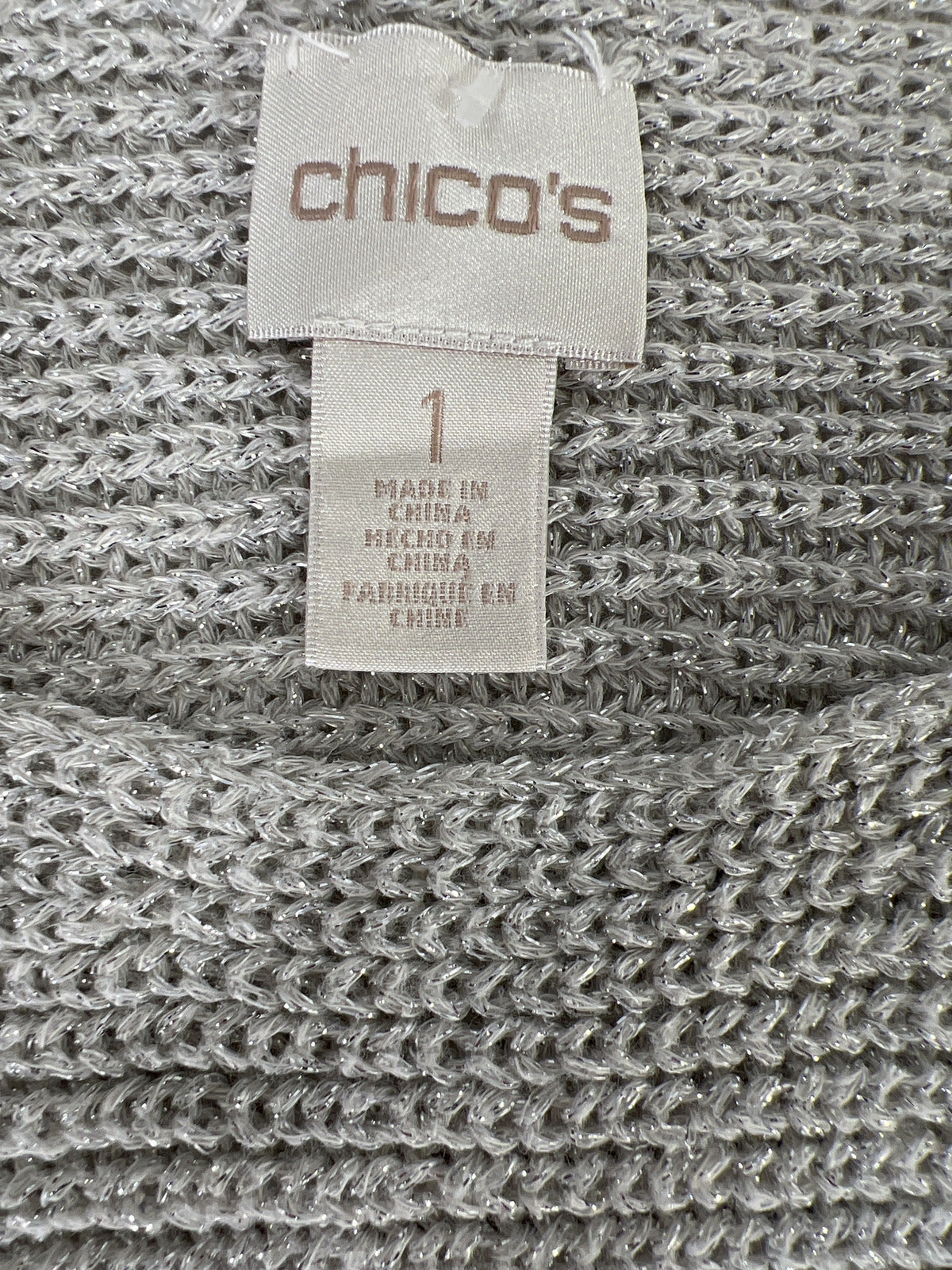 Chico’s Women’s Gray Metallic 3/4 Sleeve Sweater - 1/US M