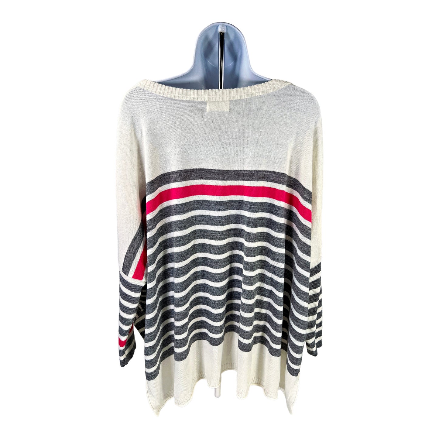 Mersey Women’s White/Gray Striped Long Sleeve Side Slit Sweater - One Size