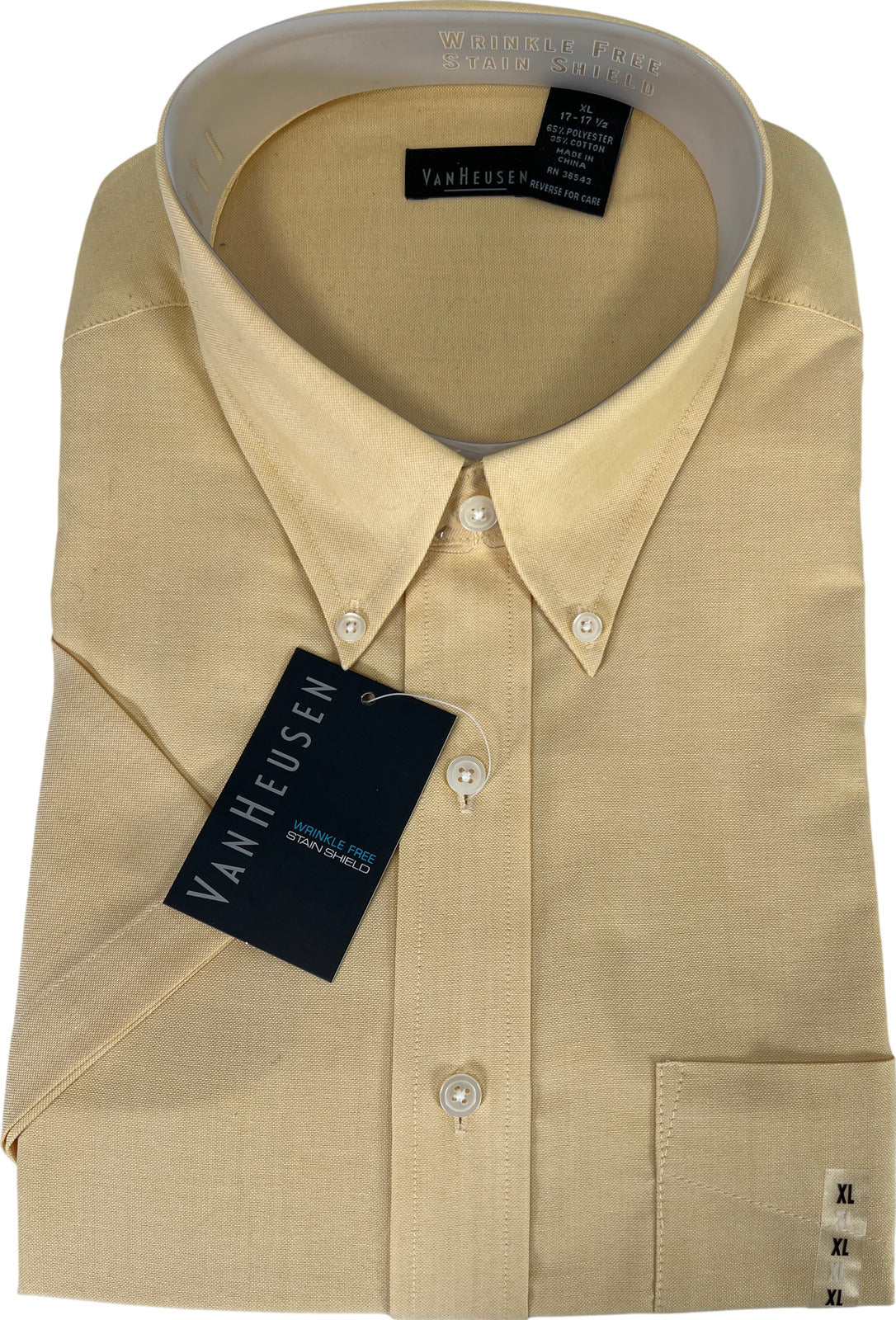 NEW Van Heusen Men’s Yellow Wrinkle Free Button Down Dress Shirt - XL 17-17.5