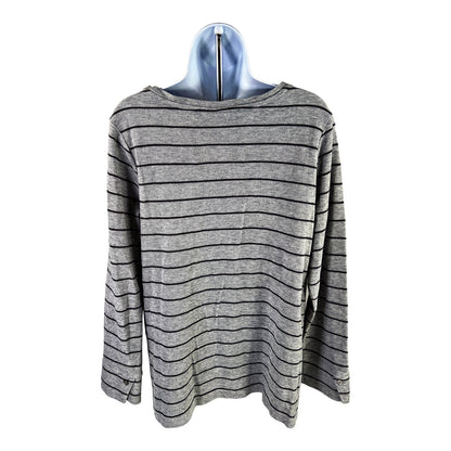 J. Jill Women’s Gray Striped Long Sleeve V-Neck Knit Top - M