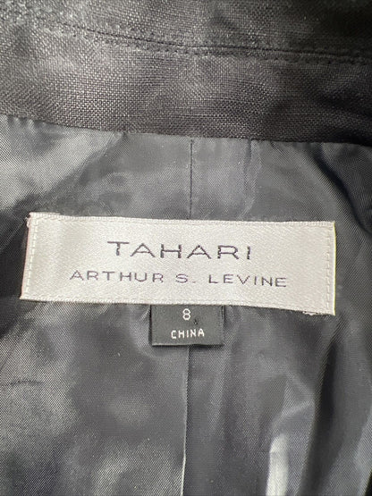 Tahari Women's Black Linen Blend Tie Front Blazer Jacket - 8