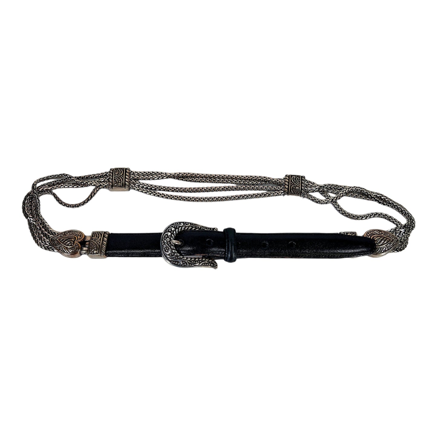 Brighton Women’s Black Leather & Chain Belt - L