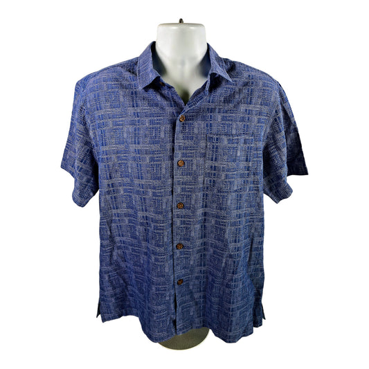 Tommy Bahama Men’s Blue Silk Short Sleeve Button Up Shirt - L