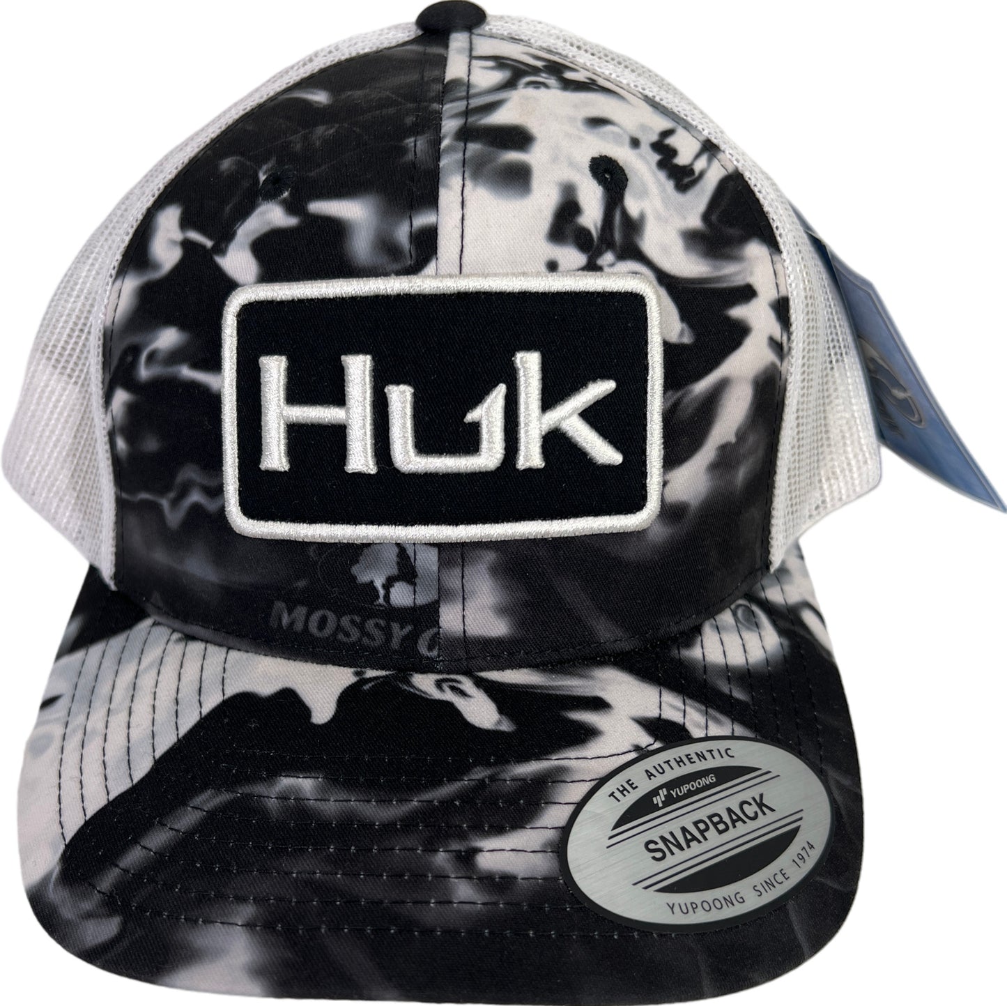 NEW HUK Black/White Mossy Oak Angler Mesh Back Snapback Hat - One Size