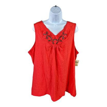 NEW Coldwater Creek Women’s Red/Coral Beaded Tank Top - Plus 2X