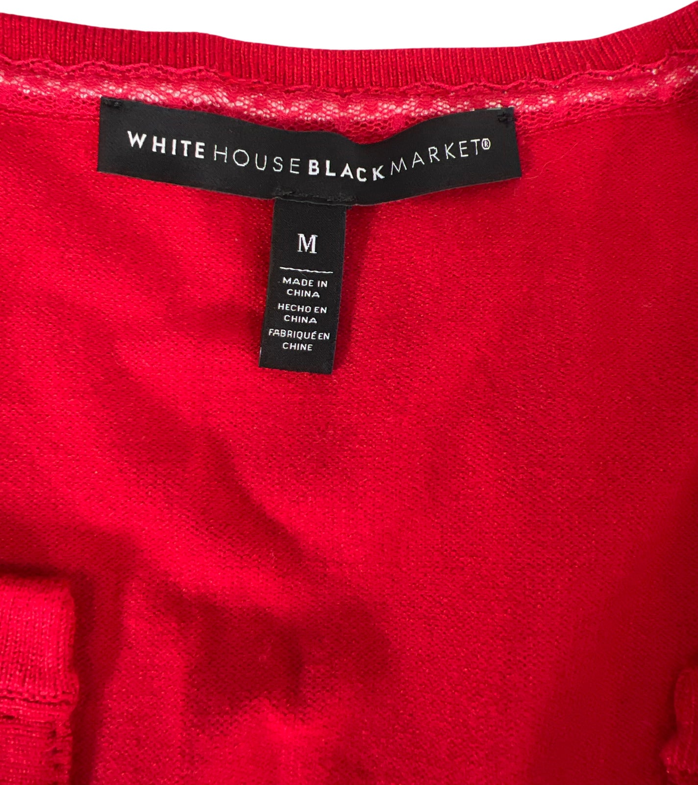 White House Black Market Women’s Red Solid 3/4 Sleeve Cardigan Sweater - M