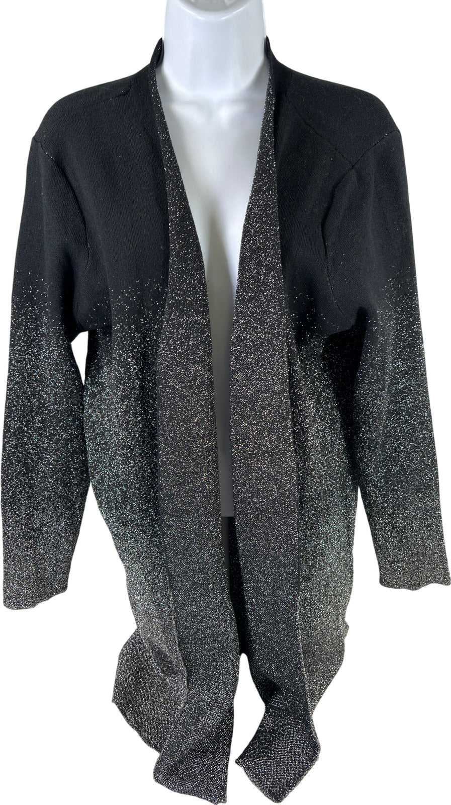 NEW Liz Claiborne Women’s Black/Silver Metallic Long Cardigan Sweater - XL