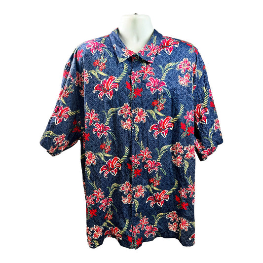 Tommy Bahama Men Blue Floral Hawaiian Short Sleeve Button Up Shirt - 3XLB