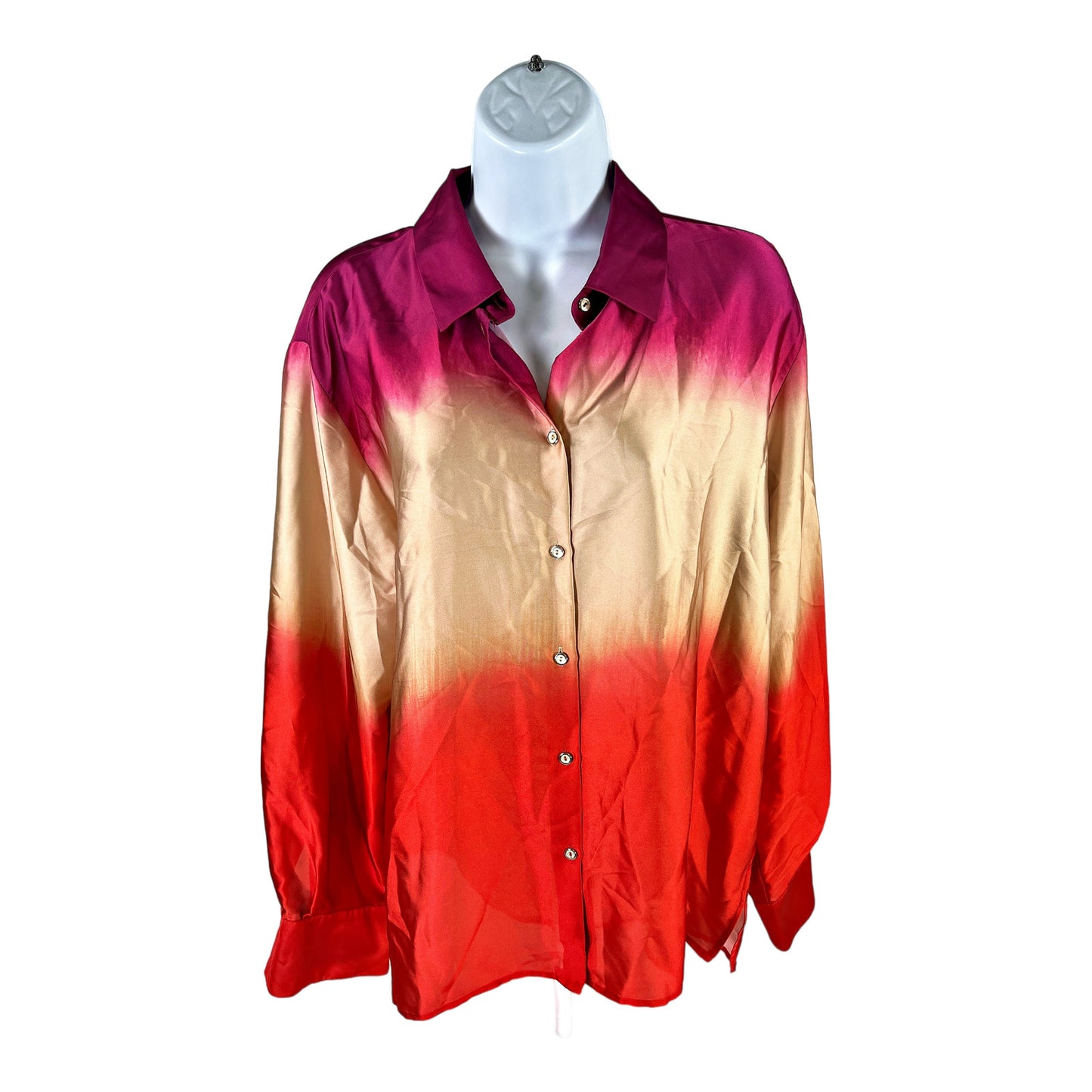 NEW Zara Women’s Multi-color Ombre Button Up Blouse Top - L