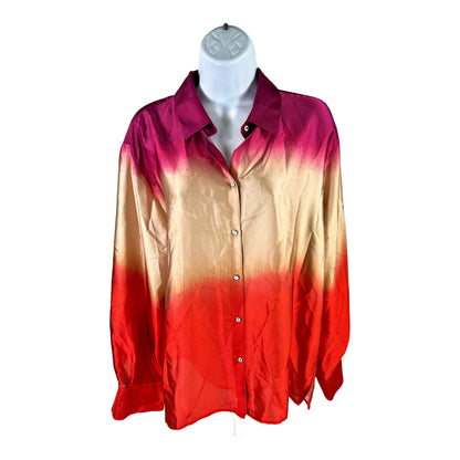 NEW Zara Women’s Multi-color Ombre Button Up Blouse Top - L