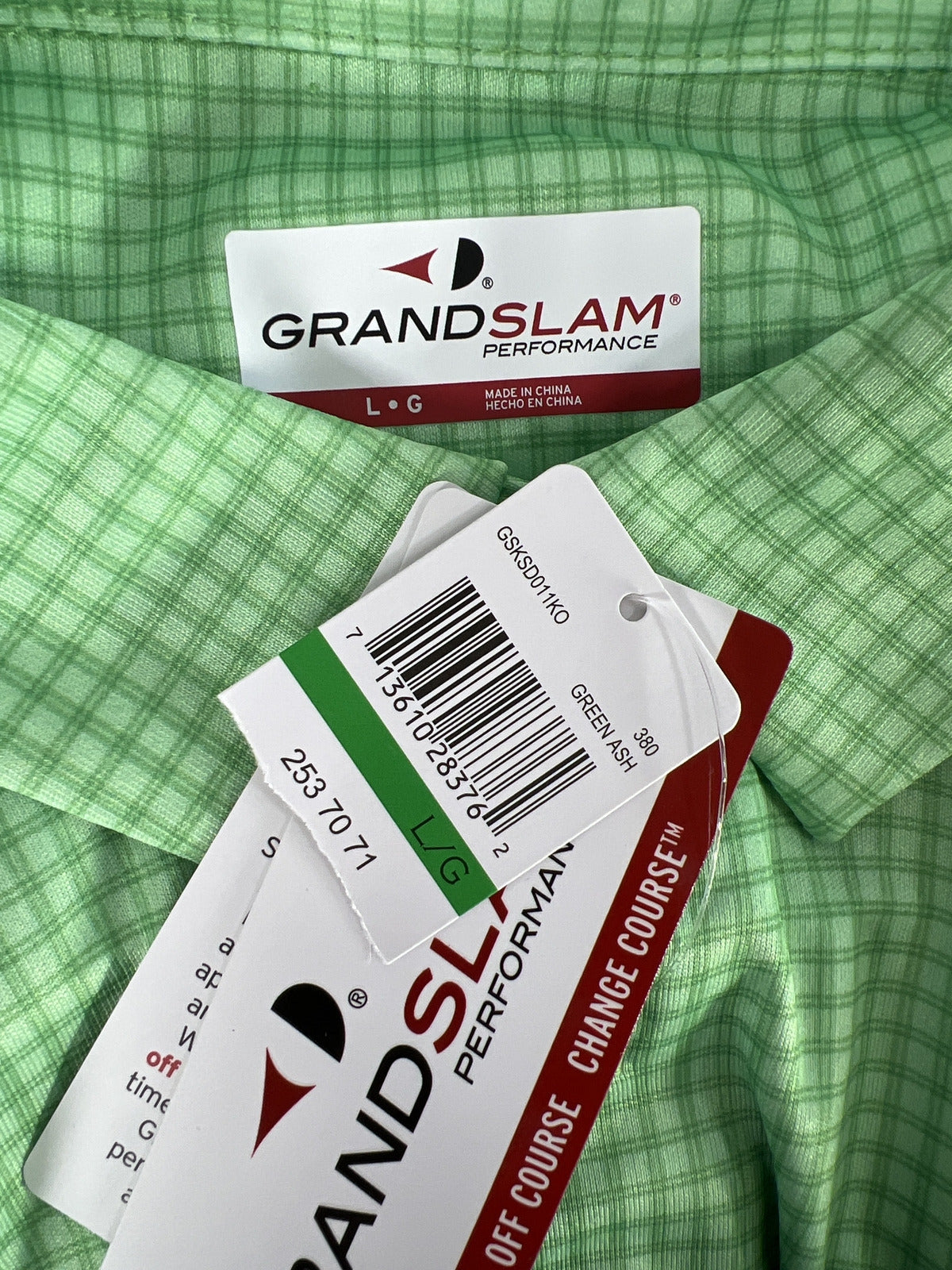 NEW Grand Slam Men’s Green Checkered Short Sleeve Golf Polo - L