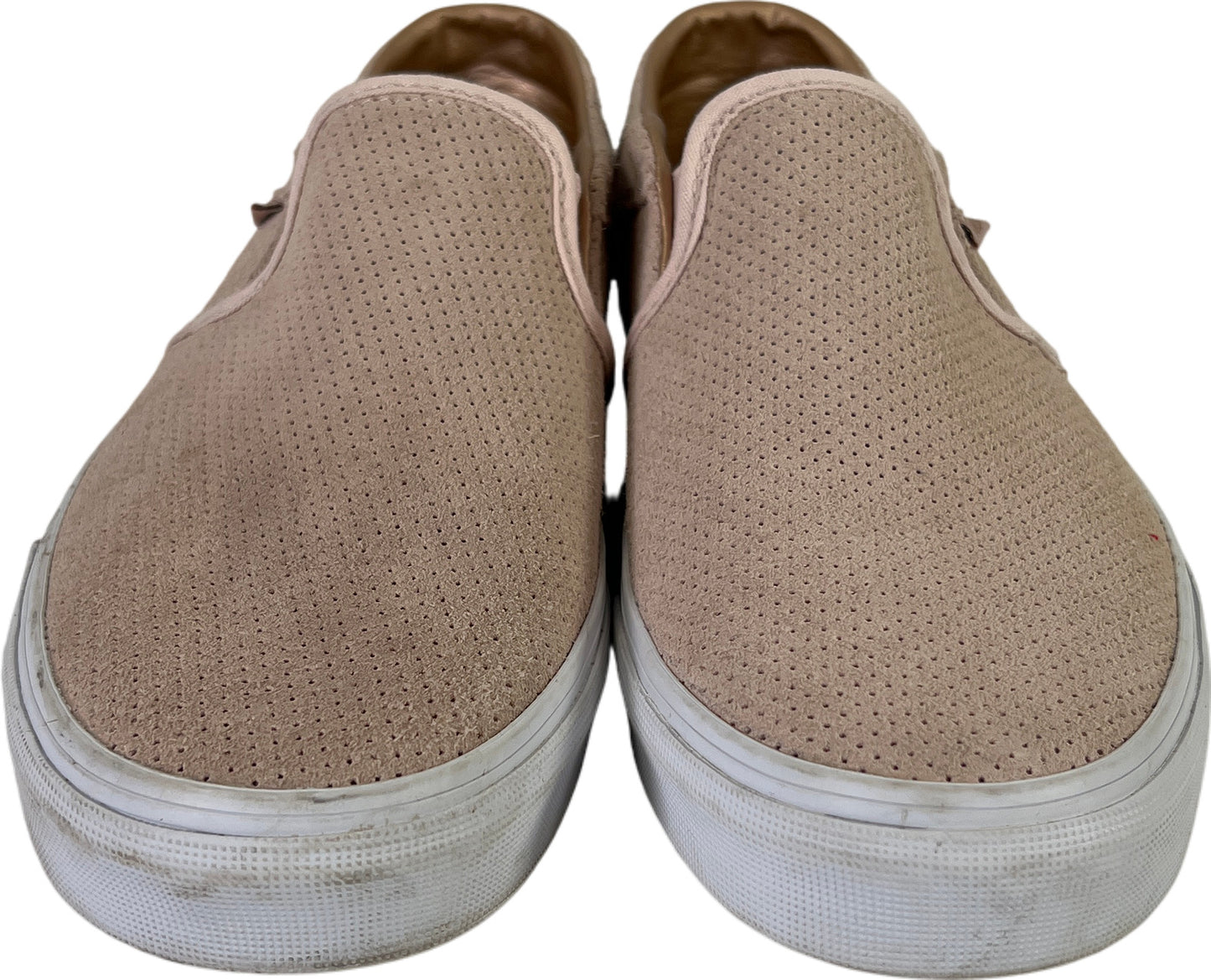 Vans Women’s Light Pink/Beige Suede Perforated Asher Slip On Loafers - 10