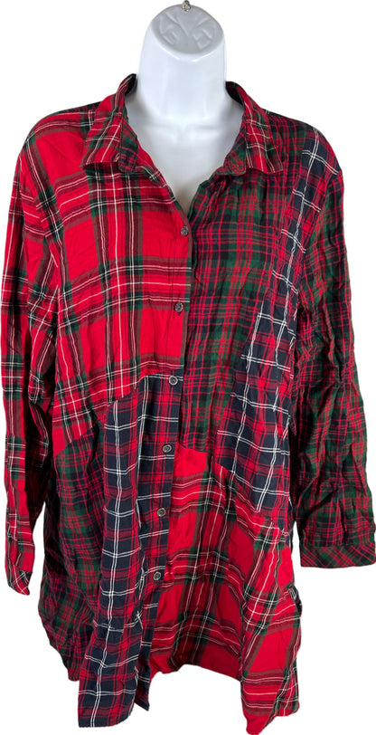 J.Jill Women’s Red/Green Plaid Long Sleeve Button Up Shirt - XL