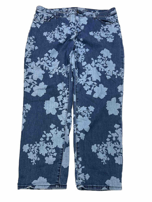 Chico's Women's Blue Floral Stretch Girlfriend Slim Ankle Jeans - 3/US 16