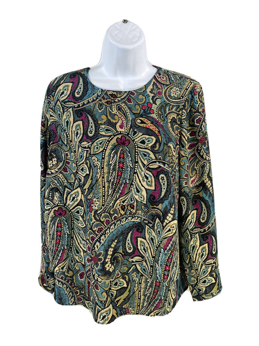 J.Jill Women's Blue Paisley Long Sleeve Layered Blouse Sz XS