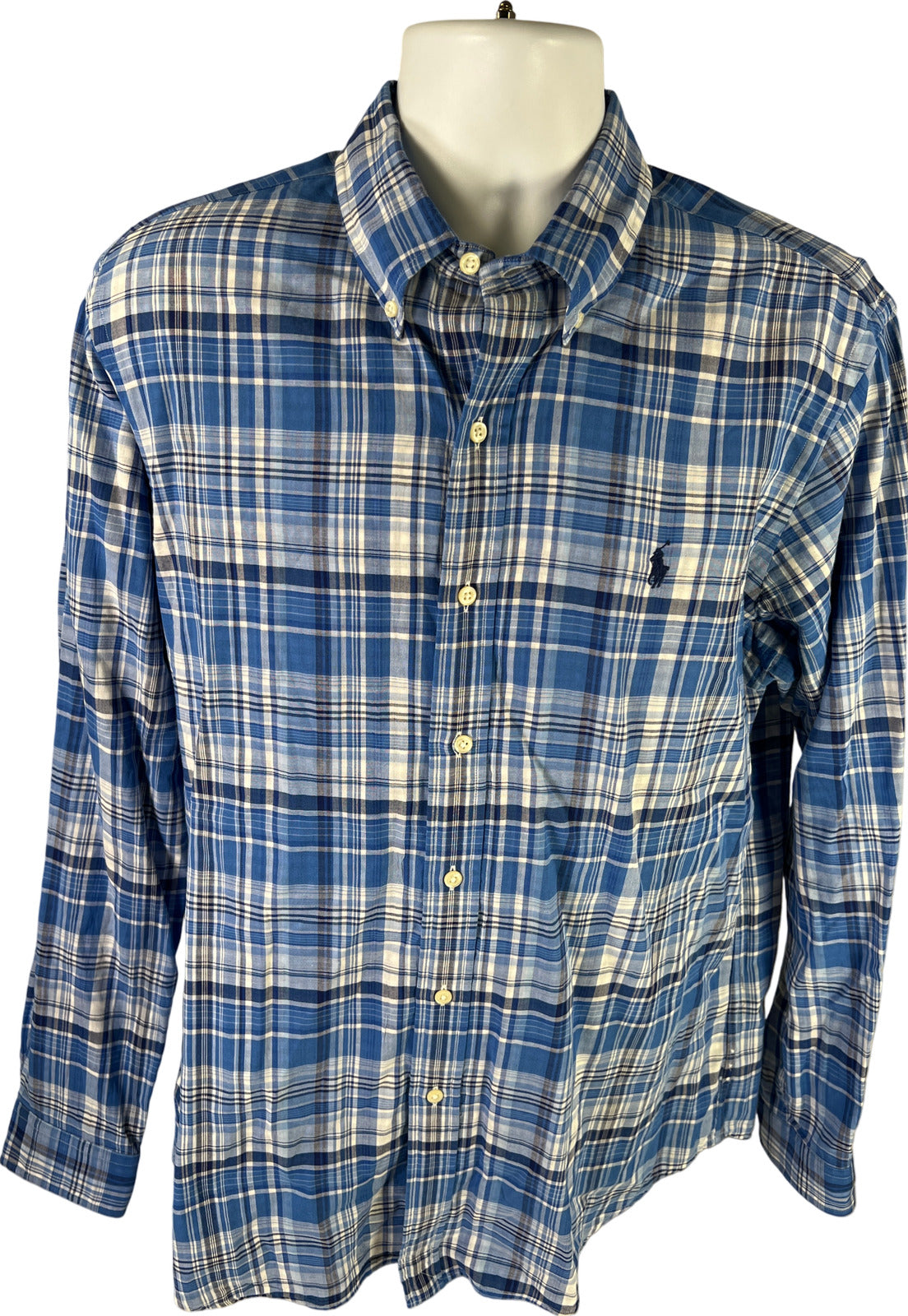 Ralph Lauren Men’s Blue Plaid Long Sleeve Button Down Casual Shirt - L