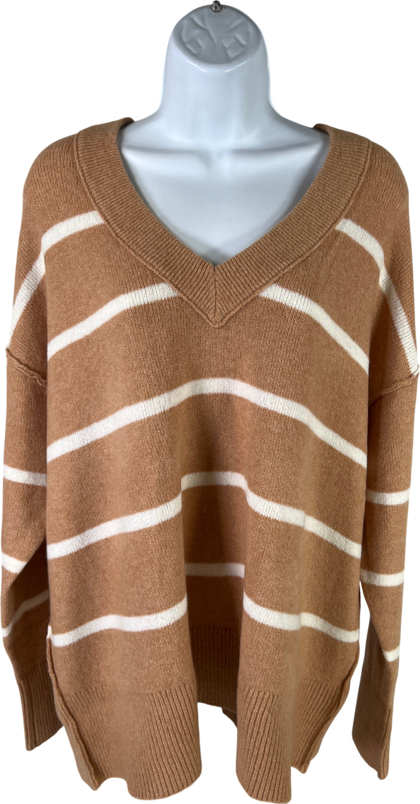 NEW Aerie Women’s Brown Striped Oversized V-Neck Soft Sweater - S