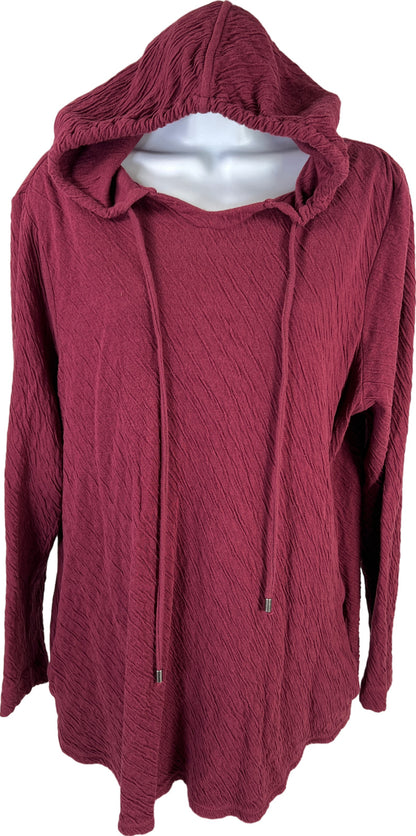 J. Jill Women’s Dark Red Textured Long Sleeve Hoodie Sweatshirt - L